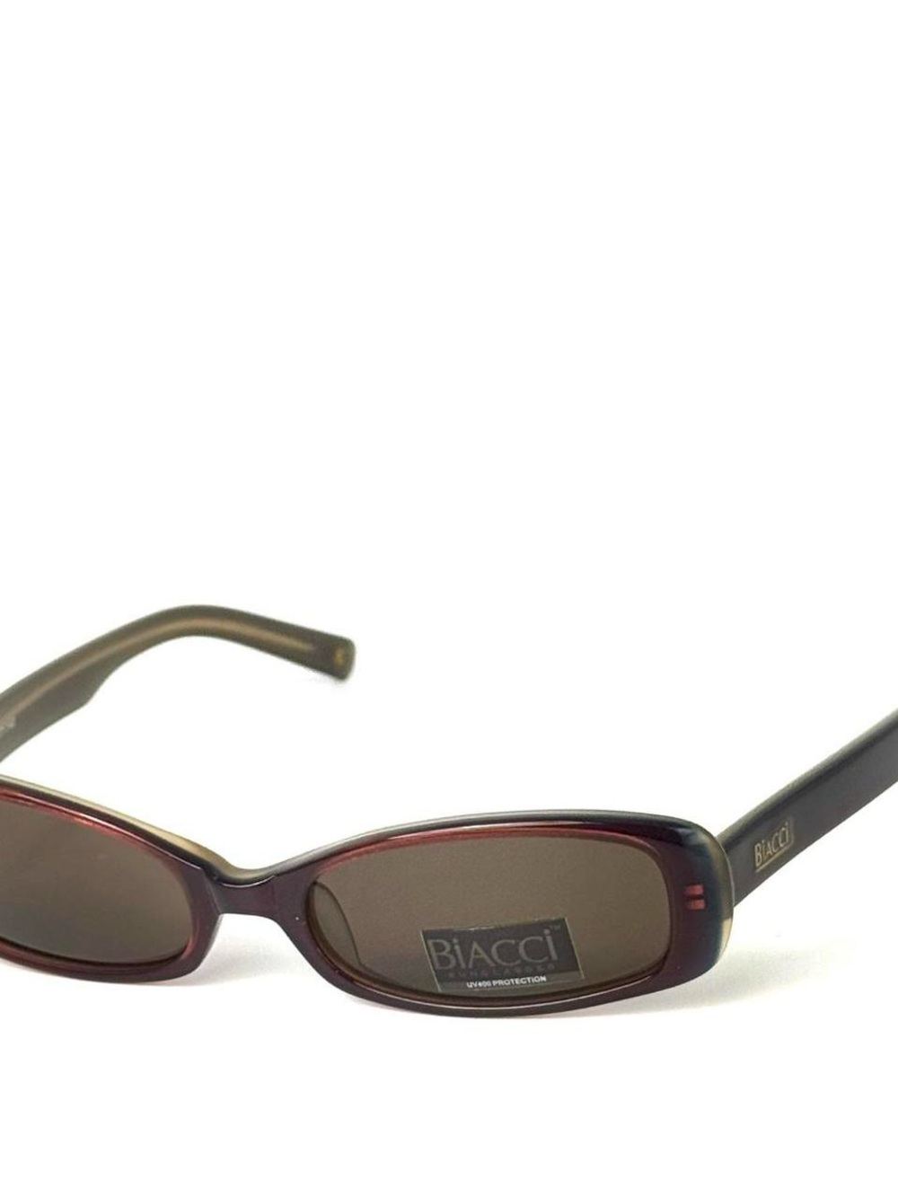 BL 4103 Vintage Biacci Brown Burgundy Rectangle Sunglasses Y2K NWT Complete Set